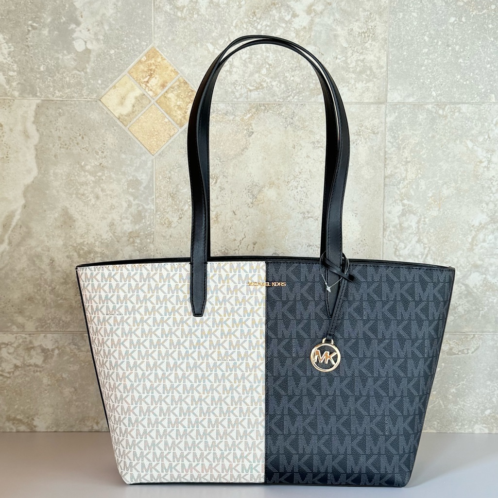 Michael Kors Jet Set Travel Medium Zip Top Shoulder Tote Bag Mk Black Multi